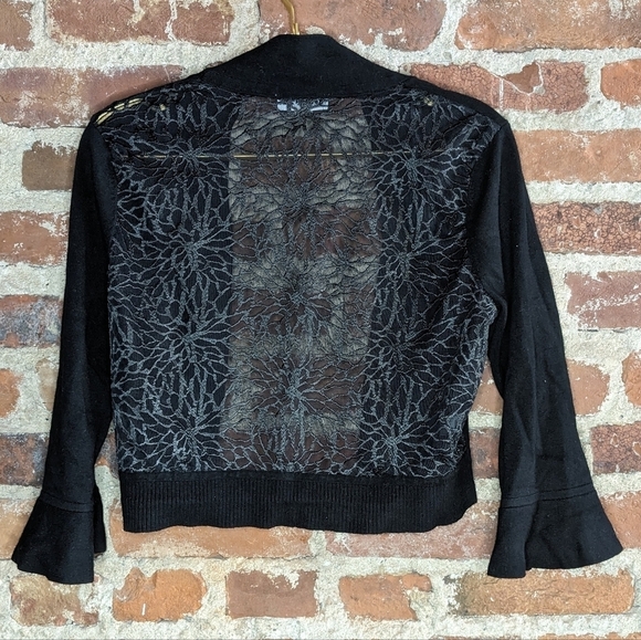 Calvin Klein Medium Black Open Front Cropped Cardigan w/ Sheer Panel Back‎ - Picture 6 of 9